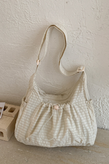 Women's Plaid Multi Pocket Drawstring Ruched Shoulde Bag