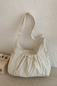 Women's Plaid Multi Pocket Drawstring Ruched Shoulde Bag