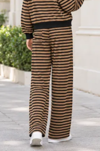 Plus Size Women's Fall Stripe Elastic Waistband Casual Pants