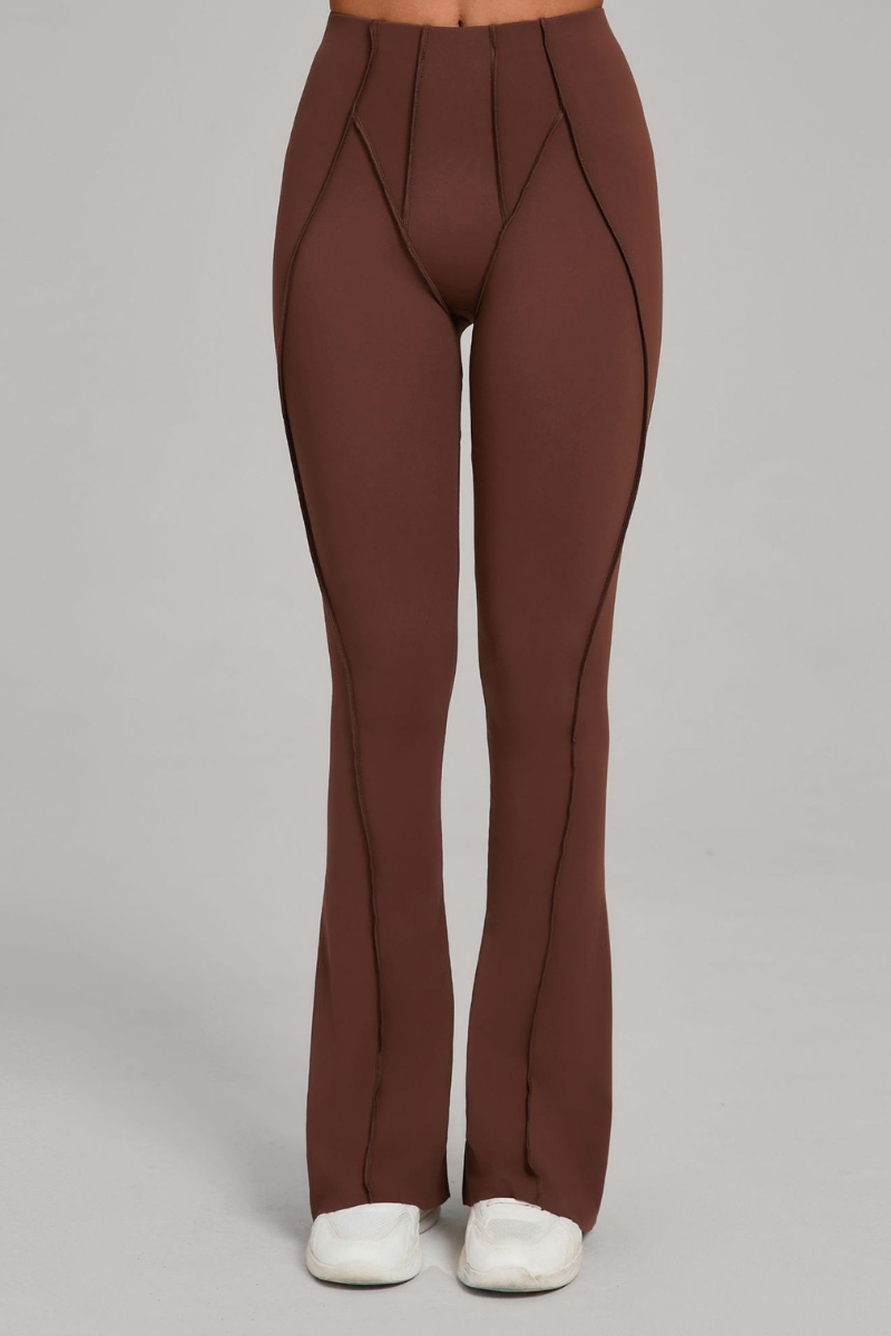 Wide-leg, snug, textured, and high-waisted flared pants