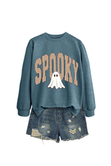 Women's Fall Halloween Plaid Ghost Print Oversize Pullover