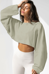 Women's Fall Cropped Drop Shoulder Relaxed Long Sleeve Top