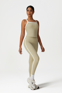 Women High-Waisted Color-Block Butt-Lifting Yoga Set: Vest + 9/10 Leggings