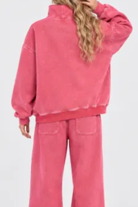 Unisex Fall Vintage Fleece Washed 1/4 Zip Mockneck Sweatshirt
