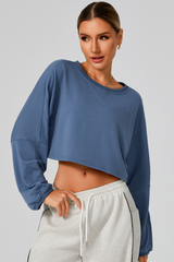 Women's Fall Cropped Drop Shoulder Long Sleeve Top