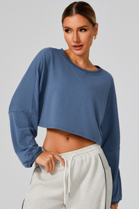 Women's Fall Cropped Drop Shoulder Long Sleeve Top