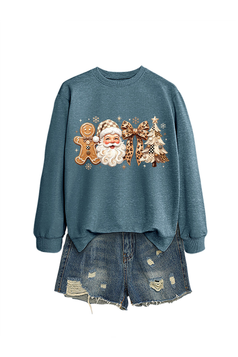 Women's Fall Christmas Santa Bow Printed Multicolor Pullover