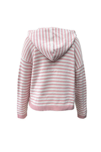 Women's Winter Striped Two-Way Zipper Hooded Knit Cardigan