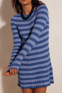 Women's Striped Ribbed Knit  Long Sleeve Bodycon Mini Dress