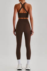 Women's Cross Back Bra & No Front Seam Leggings Yoga  Set