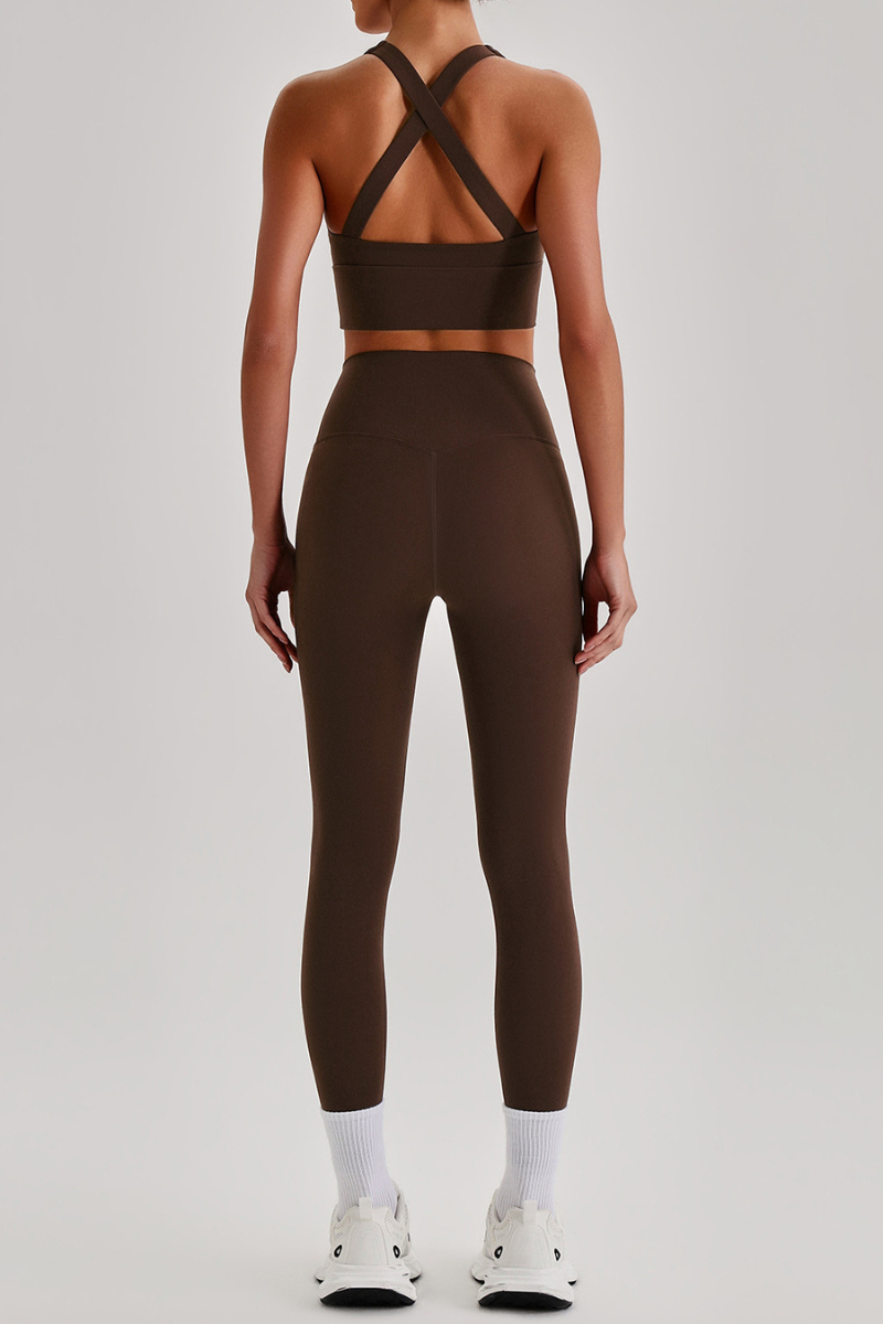Women's Cross Back Bra & No Front Seam Leggings Yoga  Set