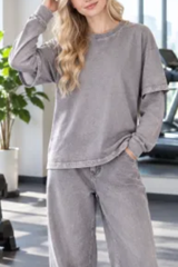 Unisex Fall100% Cotton Washed Fake Two Piece Sweatshirt
