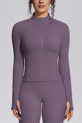 Women's Stand Collar Full Zip Slim Fit Workout Yoga Jacket