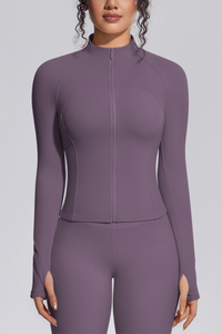 Women's Stand Collar Full Zip Slim Fit Workout Yoga Jacket