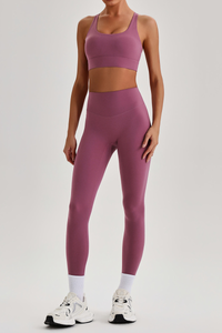 Women's Wide Strap Sports Bra & No Front Seam Leggings Set