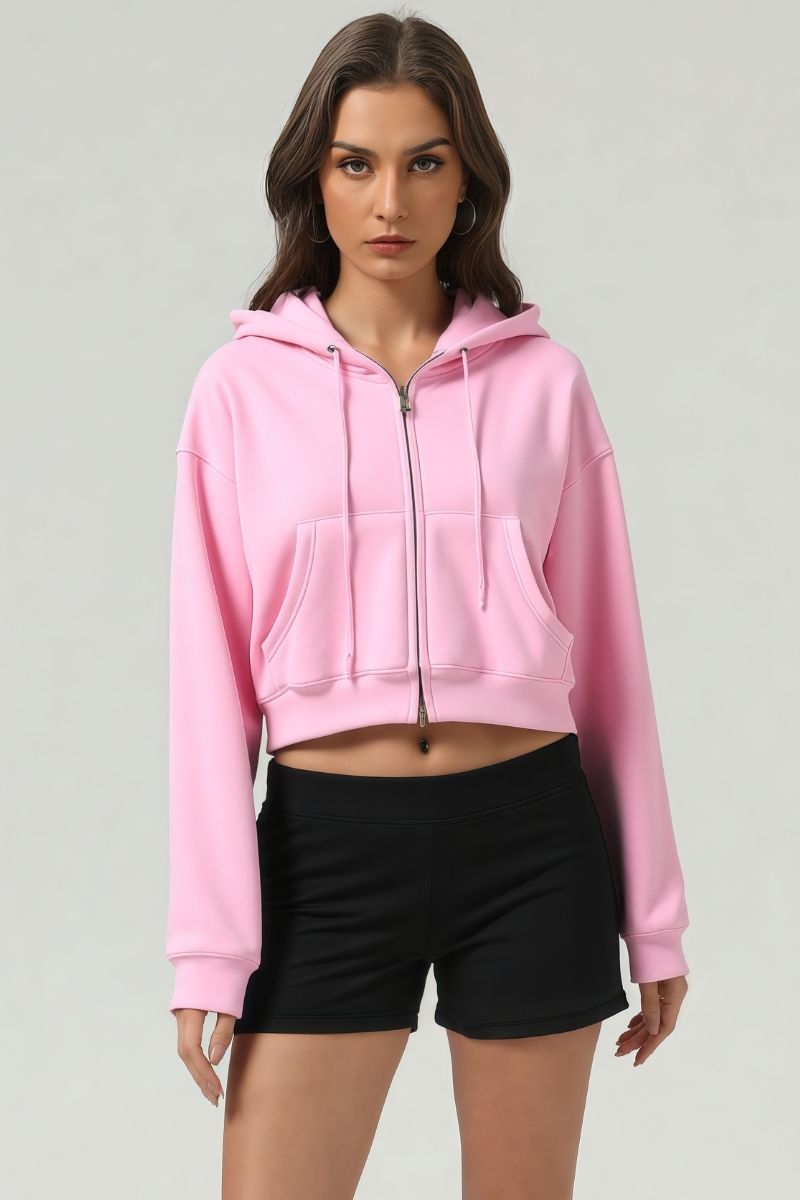 Women's zippered fleece cropped sweatshirt jacket