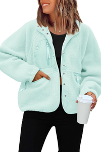 Women's Fall/Winter Patch Pockets Fleece Snap Button Jacket