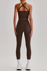 Women's Square Cross Back Tank Top &High Rise Leggings Set