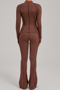 Versatile zipper-fastened matte-finish yoga three-piece set