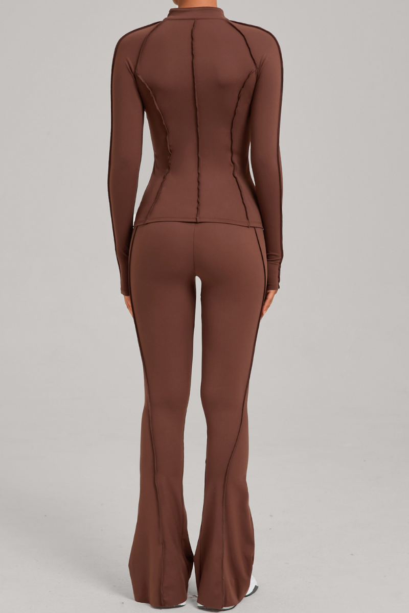 Versatile zipper-fastened matte-finish yoga three-piece set