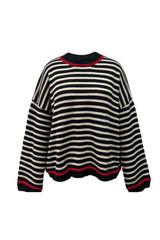 Women’s Winter Boho Striped Contrast Trim Knit Sweater