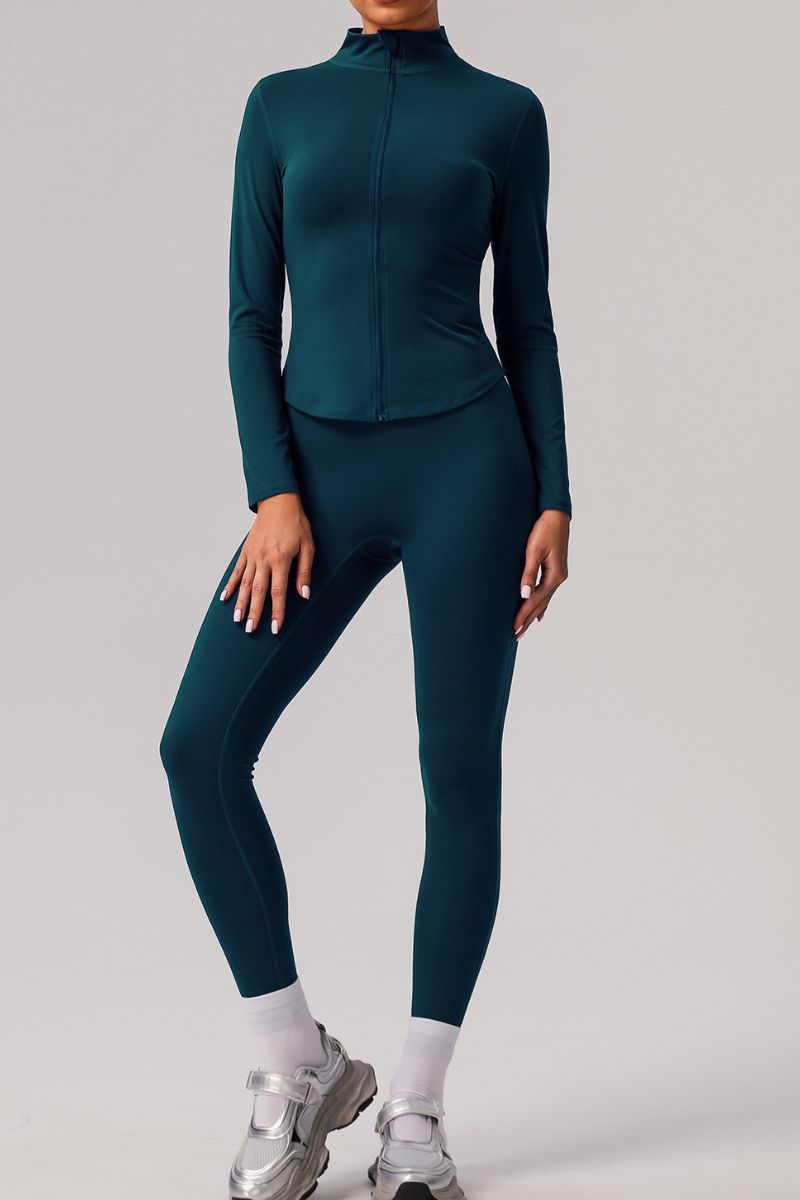 Classic long-sleeved track jacket and sports leggings 2-piece set
