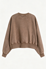 Women's Fall Solid Washed Cropped Crew Neck Sweatshirt