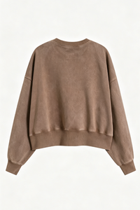 Women's Fall Solid Washed Cropped Crew Neck Sweatshirt