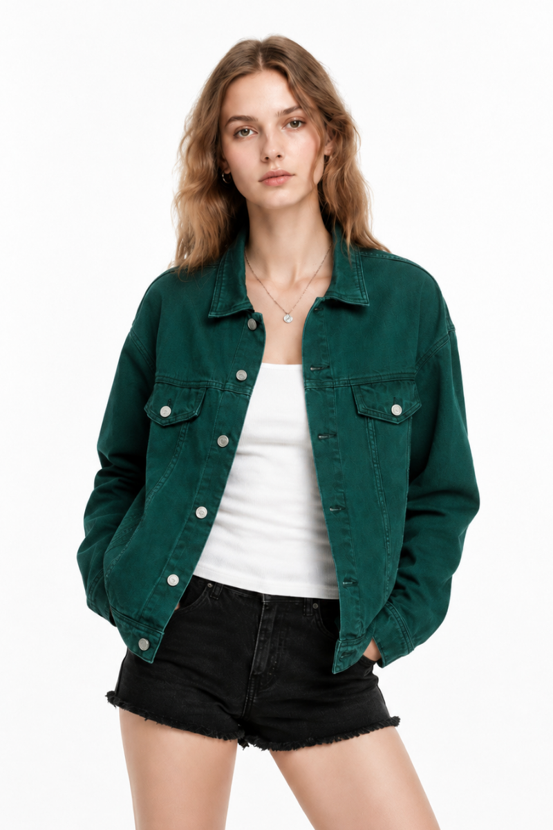 Women's Fall 100% Cotton Oversized Washed Denim Jacket