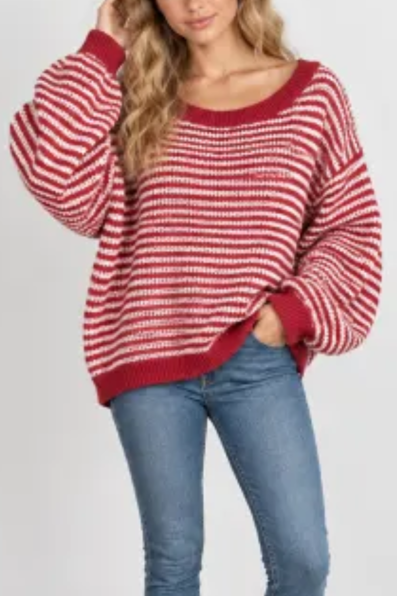 Women's Fall Striped Off Shoulder Long Sleeve Sweater