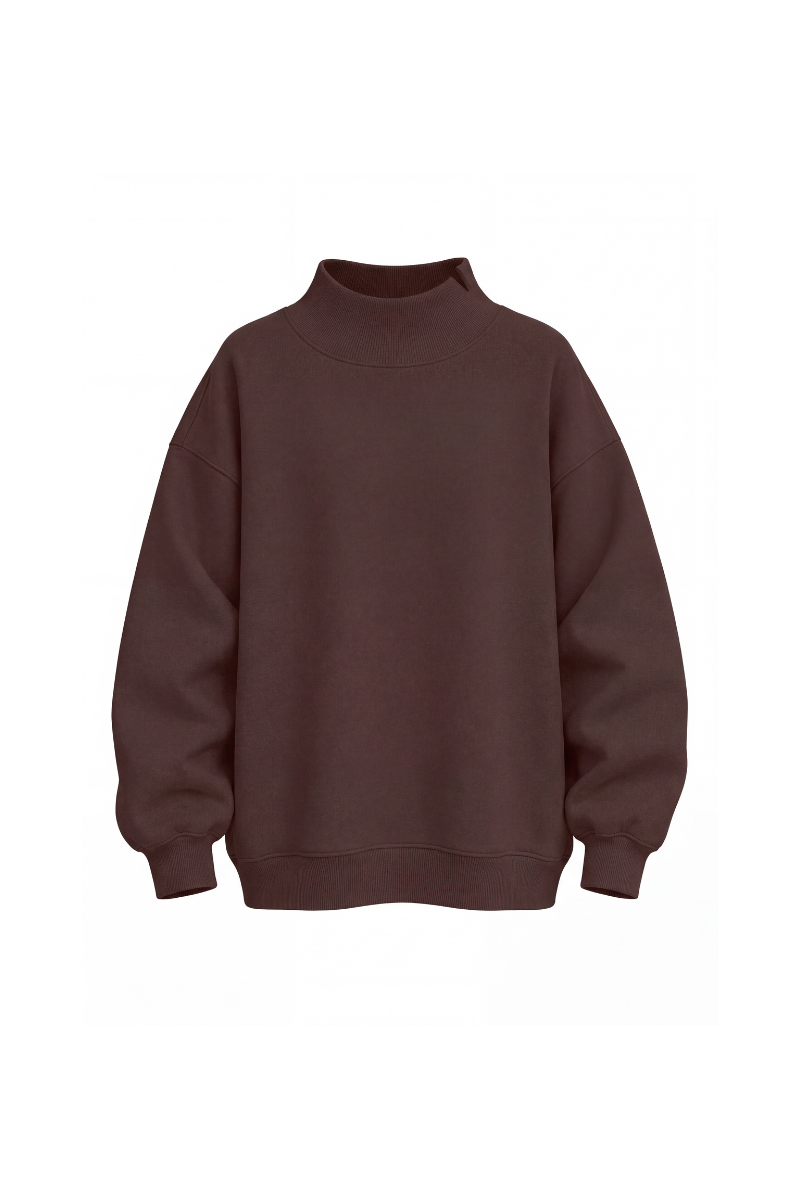 Women's Fall Solid Side-Slit Neckline Mock Neck Sweatshirt
