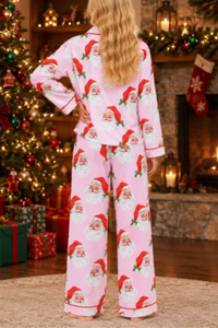 Women's Cute Santa Claus Print Christmas Pajama Set
