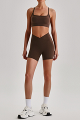 Women's Brushed Cutout Bra & V-Waist No Front Seam Shorts Set