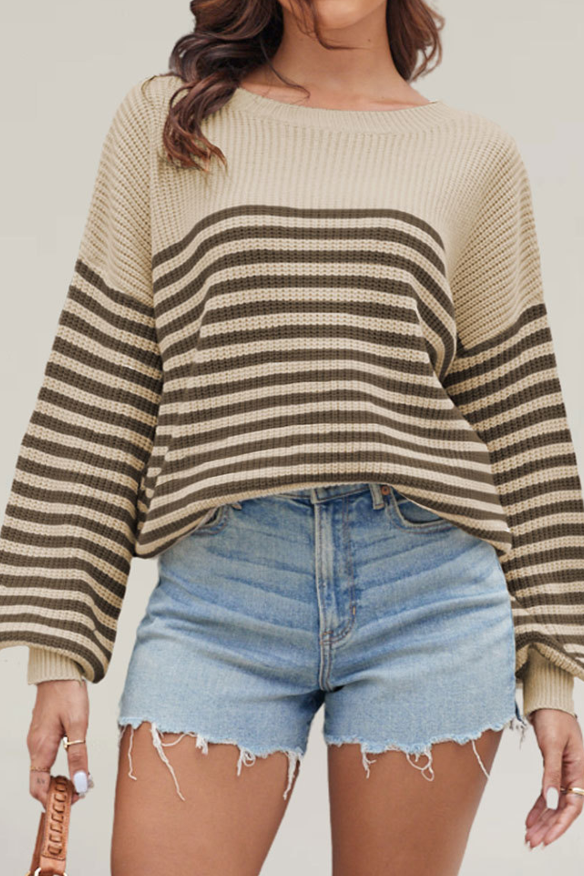 Women's Striped Color Block Oversized Knit Sweater