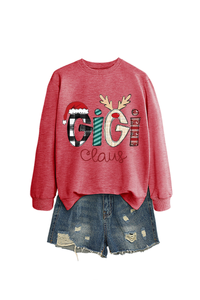 Christmas Print Crew Neck Loose Pullover Sweatshirt