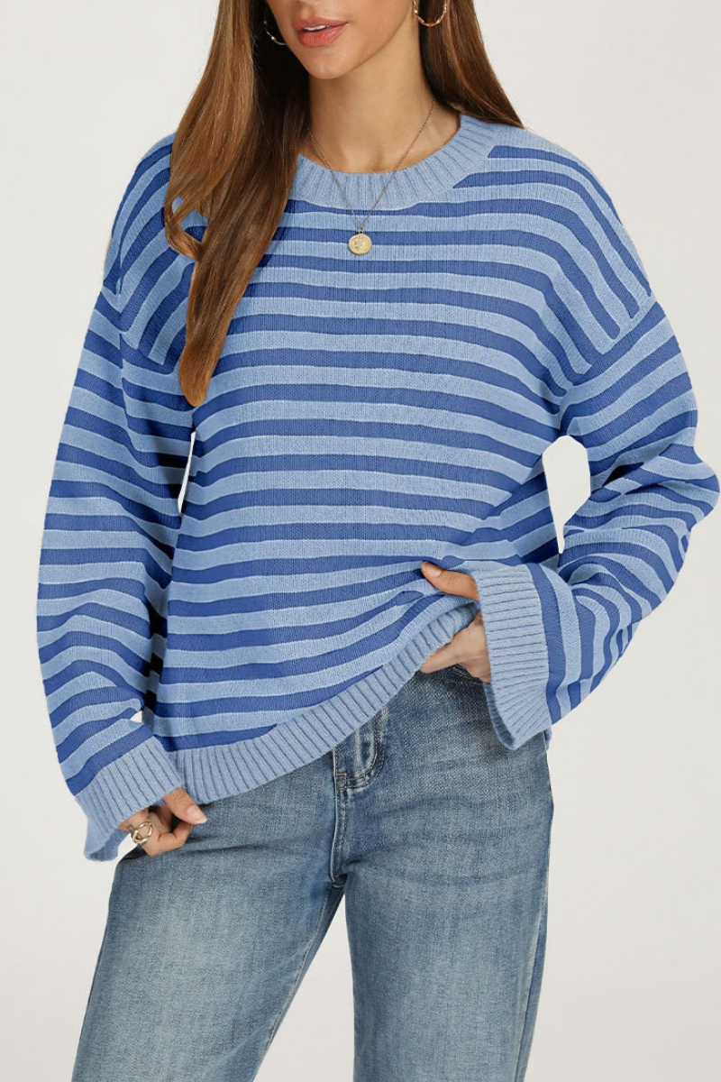 Women's Fall/Winter Knit Striped Knit Color Block Sweater