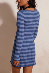 Women's Striped Ribbed Knit  Long Sleeve Bodycon Mini Dress