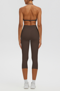 Women Halter V-neck Bra & High Waist Capri Leggings Yoga Set
