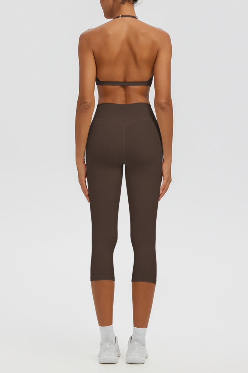 Women Halter V-neck Bra & High Waist Capri Leggings Yoga Set