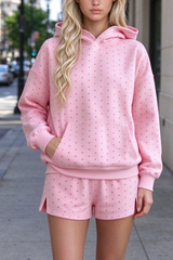Women's Polka Dot Oversized Hoodie And Short Loungewear Sets