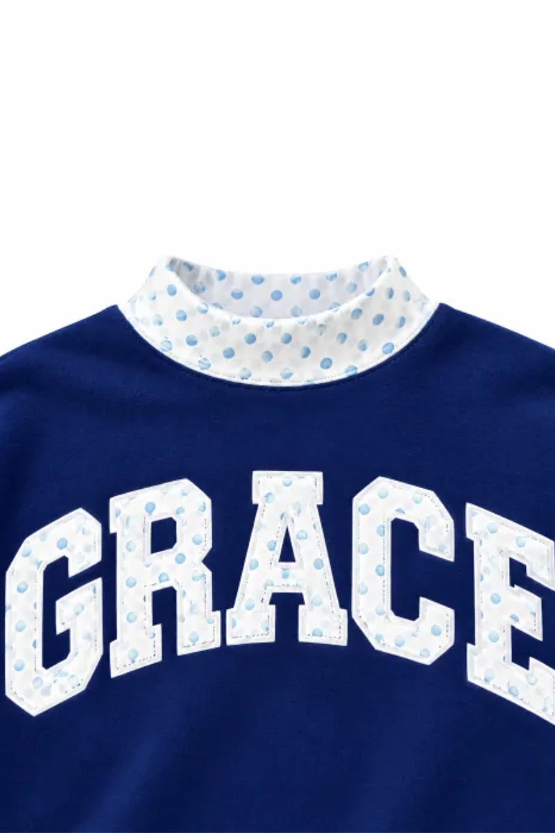Women's Fall Custom Polka Dot Embroidery Mockneck Sweatshirt