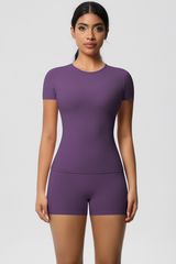 Women Yoga Set: Quick Dry Breathable Short Sleeve + Shorts