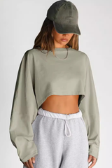 Women's Fall Cropped Drop Shoulder Relaxed Long Sleeve Top
