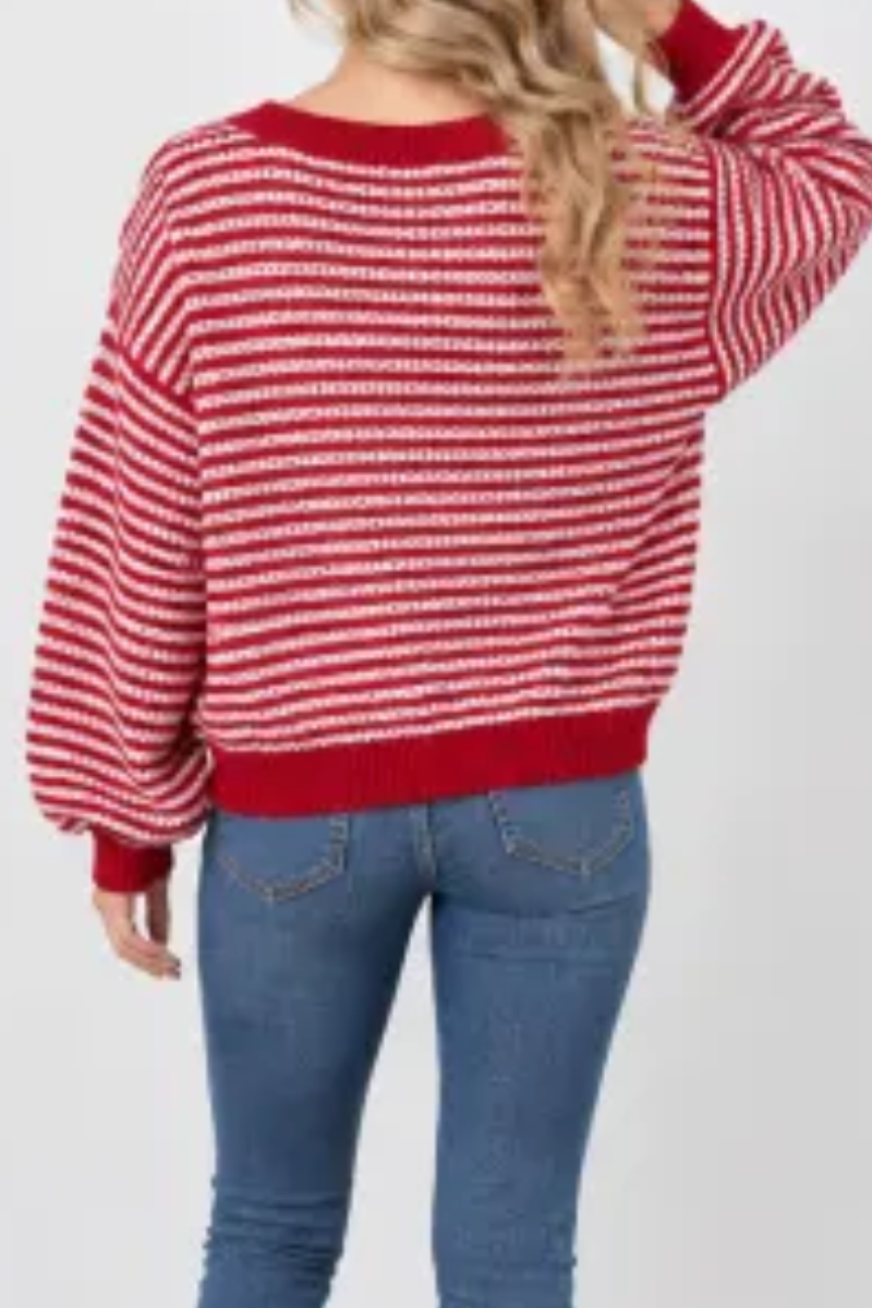 Women's Fall Striped Off Shoulder Long Sleeve Sweater