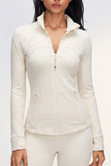 Women's Fall Polka Dot Stand Collar Finger Cuffs Yoga Jacket