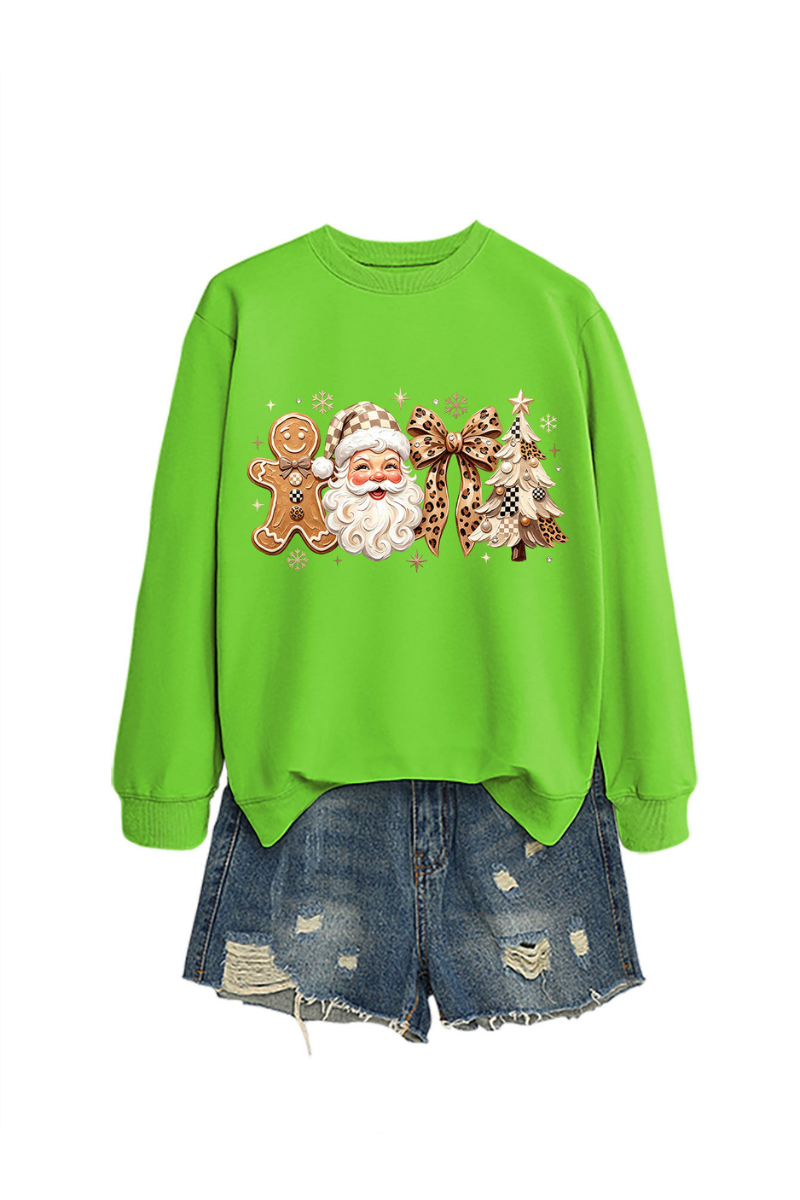 Women's Fall Christmas Santa Bow Printed Multicolor Pullover