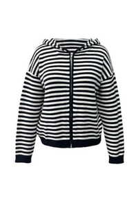 Women's Winter Striped Two-Way Zipper Hooded Knit Cardigan