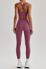 Women's Cross Back Bra & No Front Seam Leggings Yoga  Set