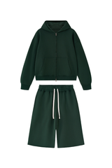 Men's 100% Cotton Loungewear Sets:Hooded Jacket &Mid Shorts