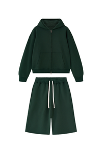Men's 100% Cotton Loungewear Sets:Hooded Jacket &Mid Shorts